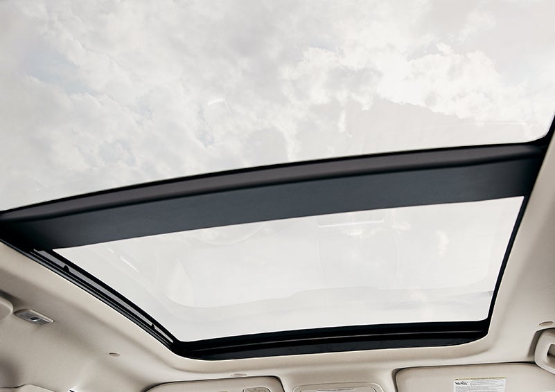 The available panoramic Vista Roof® is shown from inside a 2024 Lincoln Corsair® SUV. | Asheville Lincoln in Asheville NC