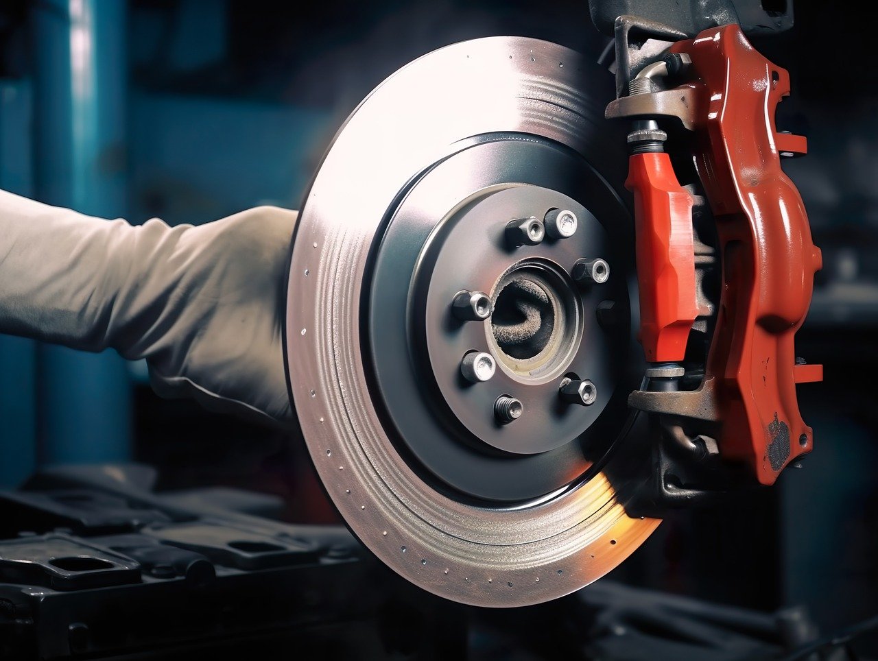 A mechanic working on a car wheel