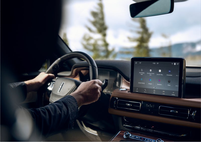 The Lincoln+Alexa app screen is displayed in the center screen of a 2023 Lincoln Aviator® Grand Touring SUV | Asheville Lincoln in Asheville NC