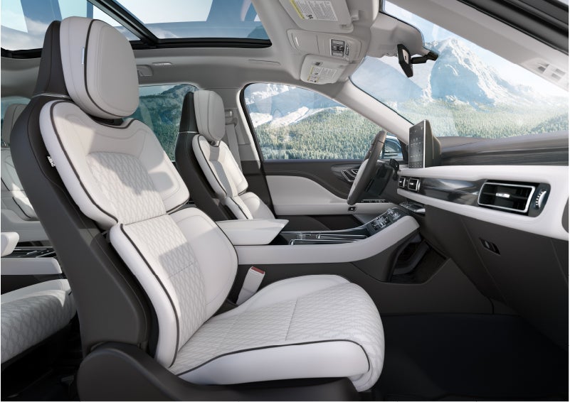 The interior of a Lincoln Aviator® Black Label model is shown in the Chalet theme | Asheville Lincoln in Asheville NC