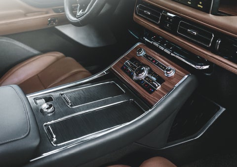 The front center console of a 2024 Lincoln Aviator® SUV is shown | Asheville Lincoln in Asheville NC