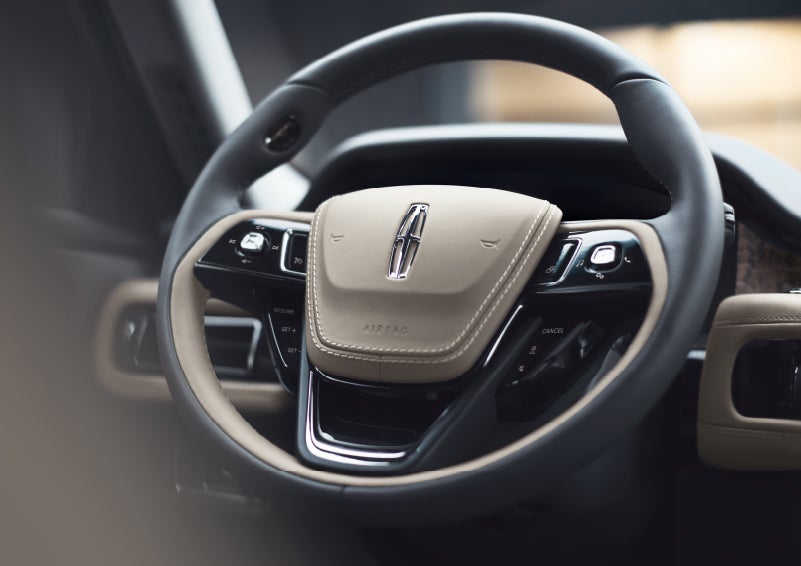 The intuitively placed controls of the steering wheel on a 2024 Lincoln Aviator® SUV | Asheville Lincoln in Asheville NC