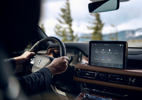 The center touch screen in a 2024 Lincoln Aviator® SUV is shown | Asheville Lincoln in Asheville NC