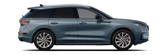 The passenger side of a Lincoln Corsair® SUV is shown in the Whisper Blue extra-cost exterior paint option.