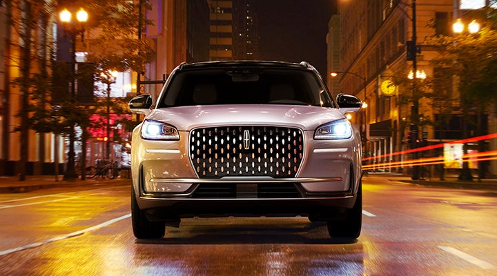 The striking grille of a 2024 Lincoln Corsair® SUV is shown. | Asheville Lincoln in Asheville NC