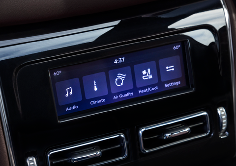 Driver controls like music, temperature, air quality, settings, and heat/cool seats are shown. | Asheville Lincoln in Asheville NC