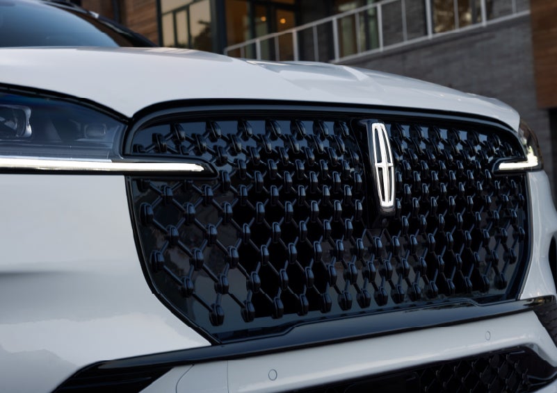 The front grille of a 2026 Lincoln Aviator® SUV is shown. | Asheville Lincoln in Asheville NC