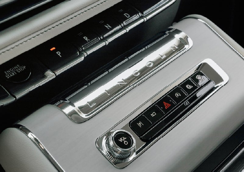 The piano key gear selector of a 2027 Lincoln Aviator® Back Label™ SUV. | Asheville Lincoln in Asheville NC